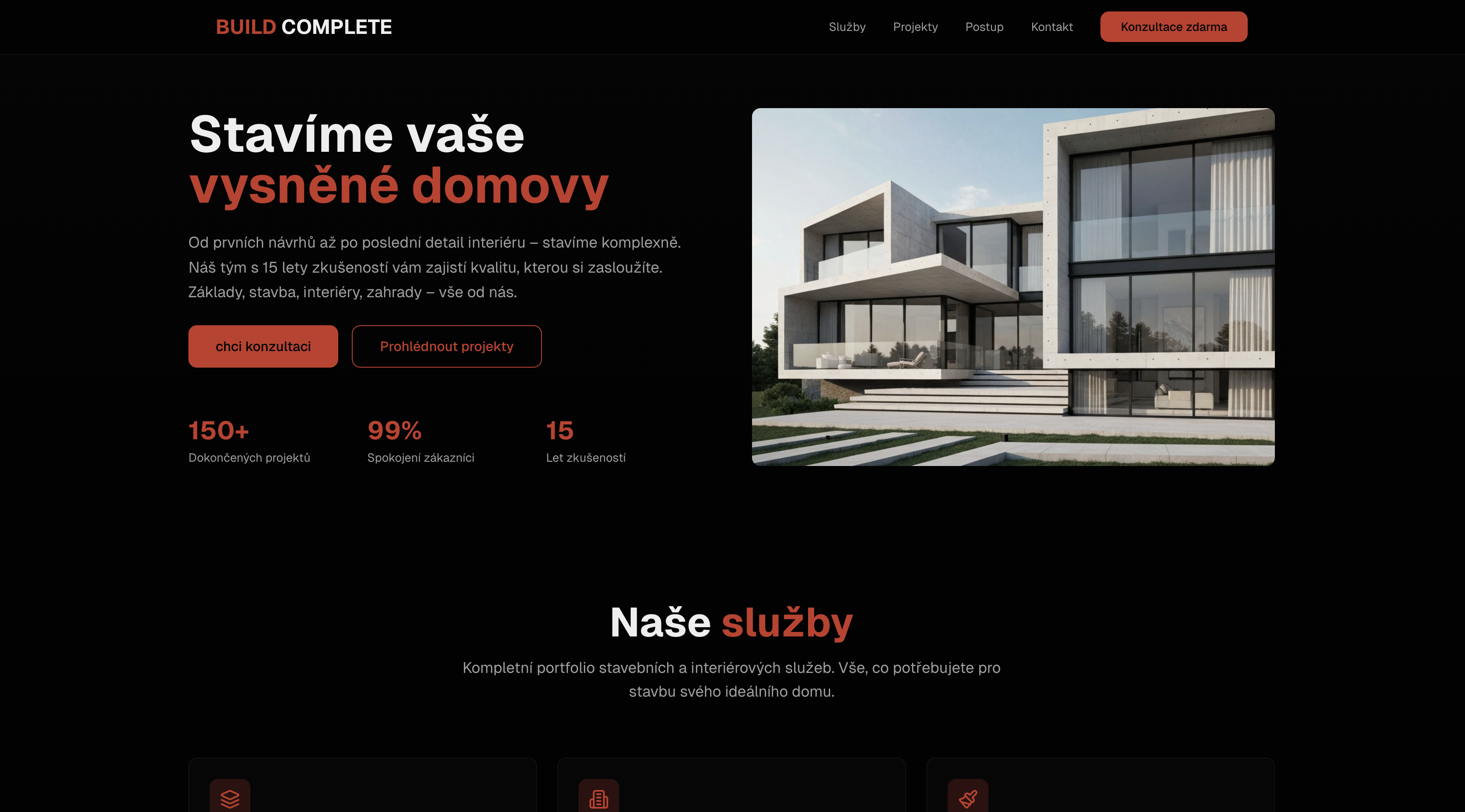 Build Complete - web pro stavební firmu s portfolio dokončených projektů