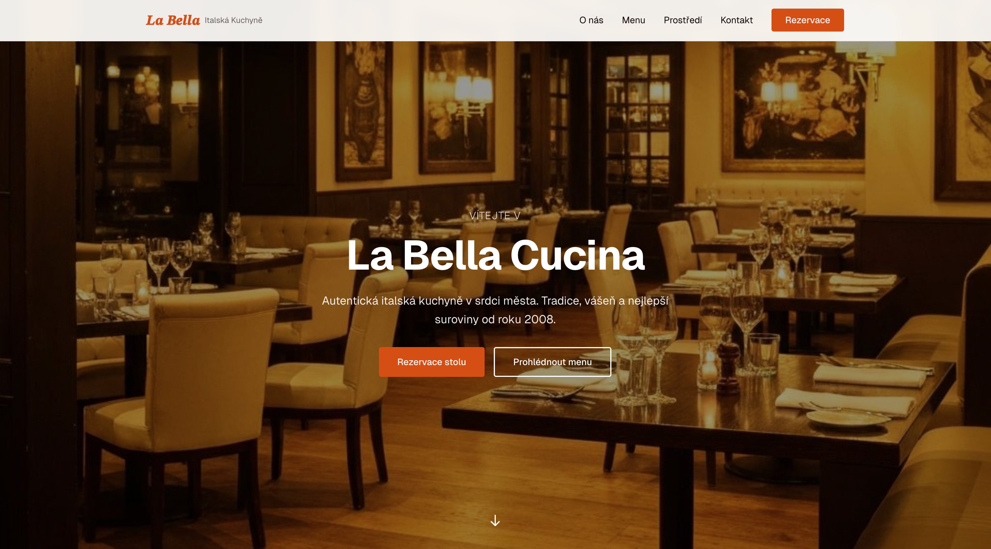 La Bella Cucina Restaurant - elegantní web pro italskou restauraci s menu